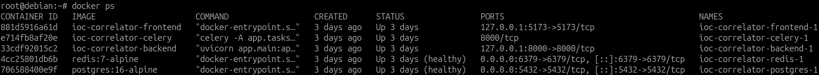 Servicios Docker Compose en estado Running en el VPS Hetzner